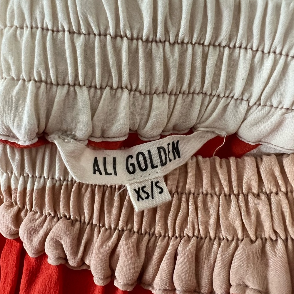 Ali Golden Red Color-Block Sheer Silk Skirt - Picture 2 of 6